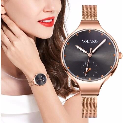 Women Spuer Thin Mesh Belt Watch Ladies Luxury YOLAKO Quartz Dress Watches Gift Clock Relogio Feminino