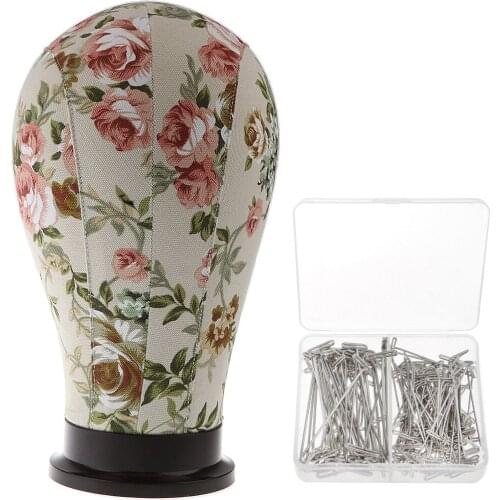 Wigs Making Cork Canvas Mannequin Head Hat Display Model Manikin Head with 150pcs 3.8cm & 5.1cm T Shape Needle Pins