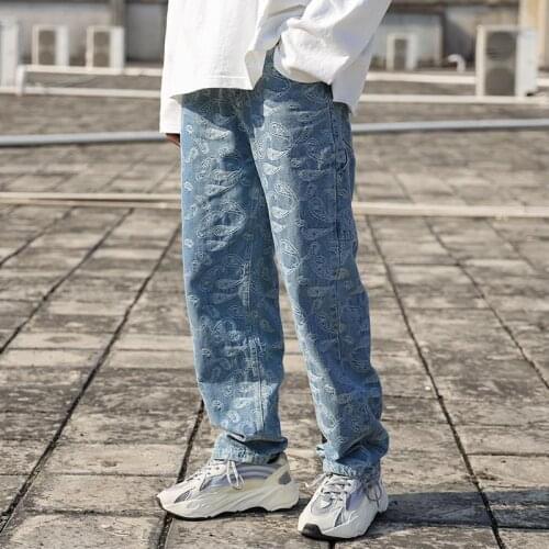 Women pants Spring and autumn West Coast gaojiechao brand full print cashew jeans men and women leisure jacquard straight pants