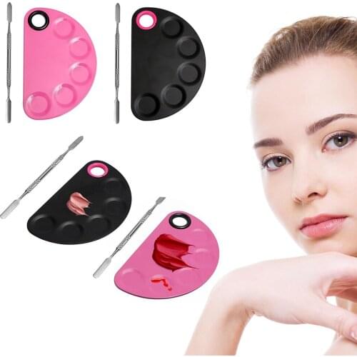 ELECOOL Stainless Steel 5-wells Semicircle Paint Eyeshadow Nail art Polish Manicure Mixing Palette Makeup with Spatula Rod Tool
