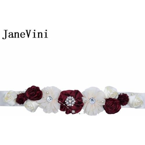 JaneVini 2018 Elegant Bridal Belt For Gown With Flowers Crystal Rhinestone Pearls Wedding Dress Belt Bridesmaid Sash Accessories