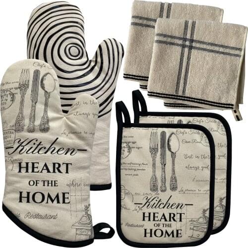 REFUDI Cotton Oven Mitts with Silicone Grip Pot Holder Terry Washcloths Basic Kitchen Line Set(6 Pack)