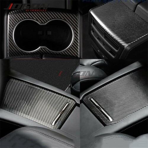 3pcs For Tesla Model S X 2014-2019 Car Central Console Panel Water Cup Holder Rear Seat Armrest Airvent Cover Trim Real Carbon