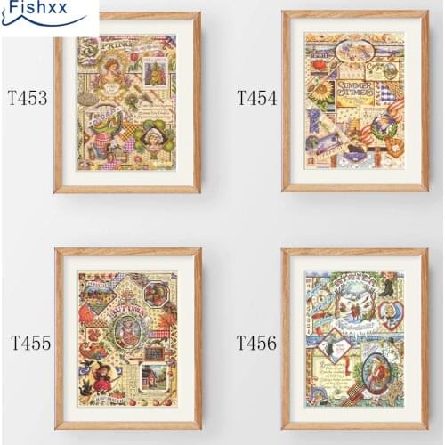 Fishxx Cross Stitch Kit T453-456 JAN Square Four Figures Spring Summer Autumn Winter Four Seasons Sampler Hand Embroidery