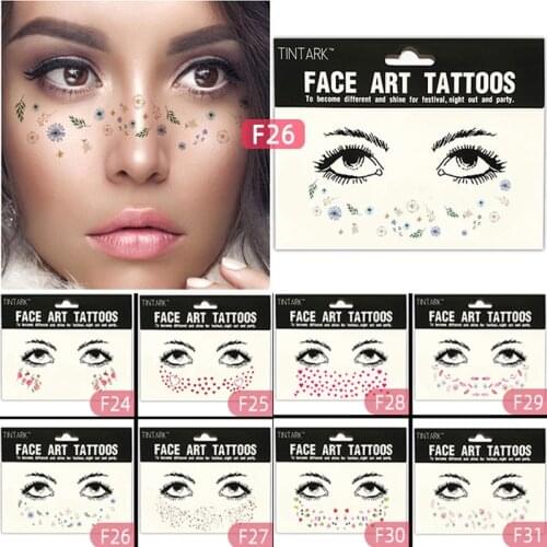 Blue Purple Flower Face Sticker Freckle Sticker Temporary Tattoo Sticker Waterproof Concealer hand rose tattoo feather for women