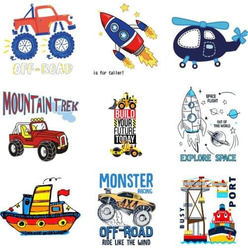 Rocket Helicopter Truck Iron On Appliques Popular Children Gift DIY Washable Stickers Heat Transfers Multiple Cars Patches