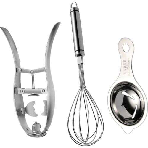 Stainless Steel Quick Egg Opener Egg Yolk and Egg White Separator Manual Whisk Set Egg Scissors Eggshell Cutter