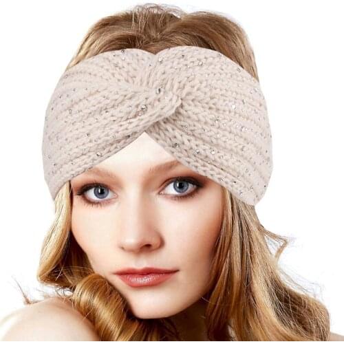 New Women Head Band Winter rhinestone twist headband Warmar Handmade crochet hair band girls knitted headwrap hair accessories