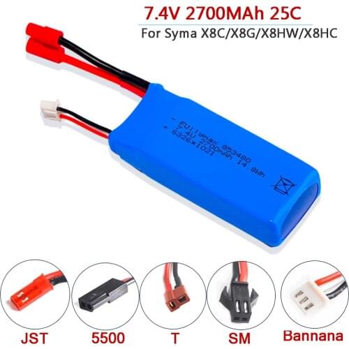 Upgraded RC 7.4v 2700mAh 25c Lipo battery 2S T/XT60/JST Plug w/Over Current Protection for Syma X8C X8W X8G X8 RC Drone Parts
