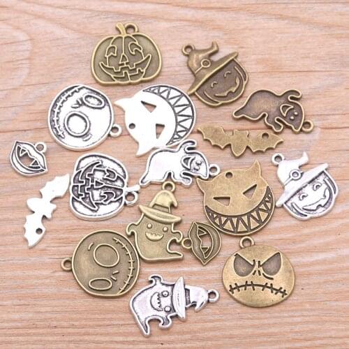 PULCHRITUDE 20PCS 8 Styles Mix Size Mix Two Color Metal Zinc Alloy Halloween Charms Fit Jewelry Medical Plant Pendant Makings