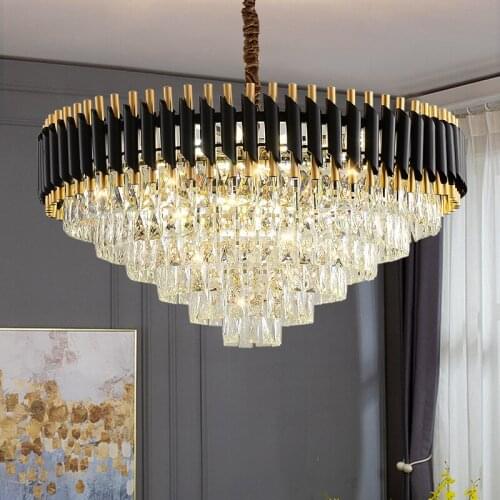 Luxury K9 Crystal Chandeliers For Living Room Bedroom Black Metal Led Indoor Lighting House Decoration