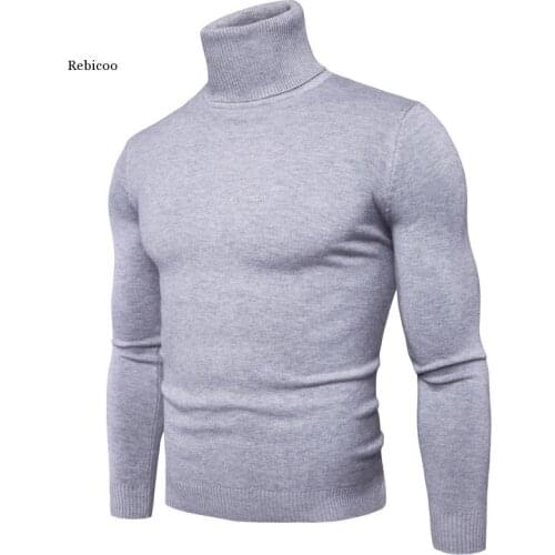 Mens Slim Turtleneck Sweater Autumn Winter Knitwear Men Solid Color Sweaters High Neck Pullover Male Casual Knitted Top