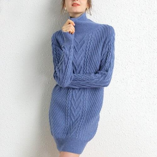 Long Sweater Women Winter Vintage Dress Thick Soft Lightweight Knit Jumper Women Cashmere Turtleneck Oversized Sweater