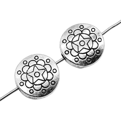 WYSIWYG 4pcs/lot Antique Silver Color Tone 12mm Round Pattern Small Hole Flat Beads Jewelry Findings For Jewelry Making