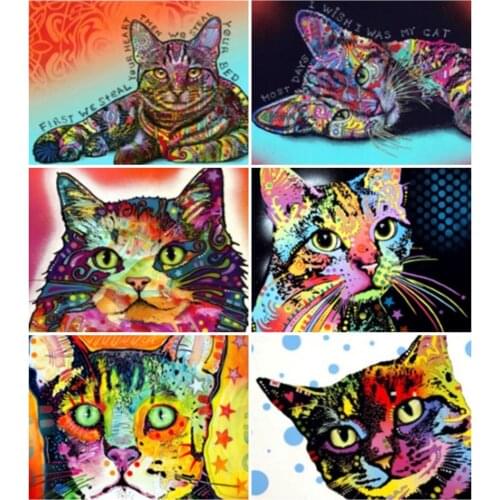 Yumeart DIY Diamond Painting Colorful Cat Animal Full Square Animal Diamond Art Mosaic Cross Stitch Handicraft Home Decoration