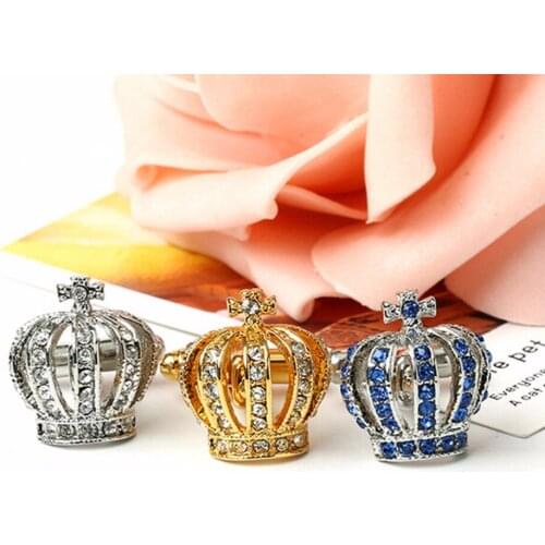 1Pair New Blue Color Vintage Wedding Gift Shirt Cufflinks Cuff Links Mens Alloy Crystal Crown Cufflinks Men Jewelry
