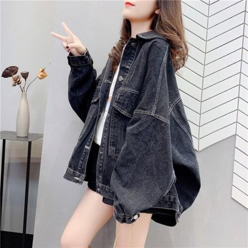 Loose Jeans Jacket Women 2020 Casual Retro Coats Solid Turn-Down Collar Denim Jacket Jeans Coats Oversize Female Outwear AA5551