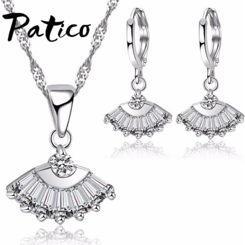 AAA CZ Fan Pendant Jewelry 925 Sterling Silver Wedding Jewelry Sets For Women Bridal Chain Necklace Earring Sets Party