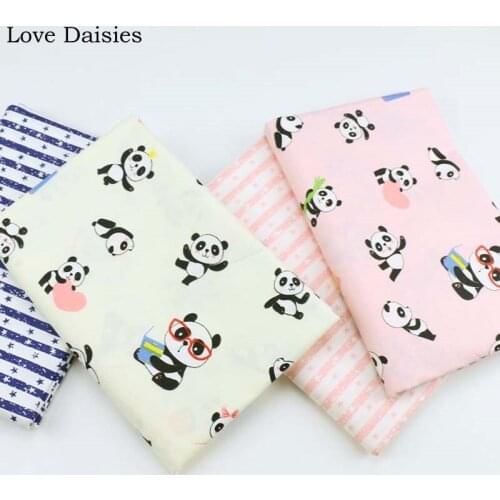 100% Cotton Cartoon PINK BEIGE Panda BLUE Stripe Star Twill Fabric for Sheet Apparel Dress Home Decor Patchwork Craft