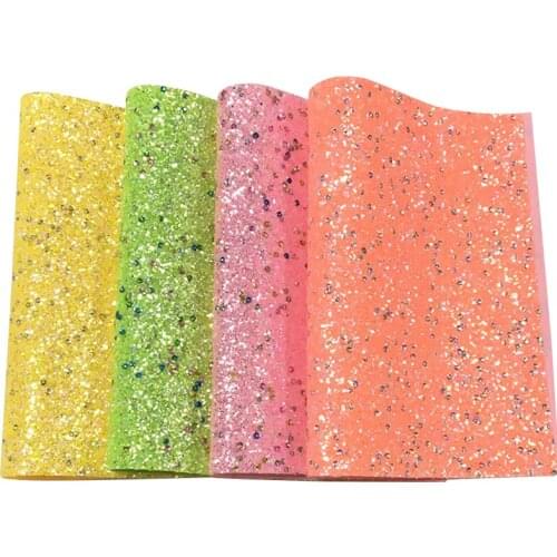 Colorful Sequins Shiny Multicolored Chunky Glitter Faux Leather Fabric Sheet Twill Backing for Shoes/Bags/DIY Accessories