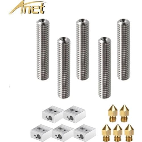 15PCS Ｎew Hot End Set 1.75mm Throat Tube 0.4mm Extruder Nozzle Print Heads M6 Heater Block Hotend 3D Printer Parts