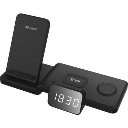 15W Wireless Chargers with Time Display 4 in 1 Wireless Charging Dock Stations for iPhone//IWatch