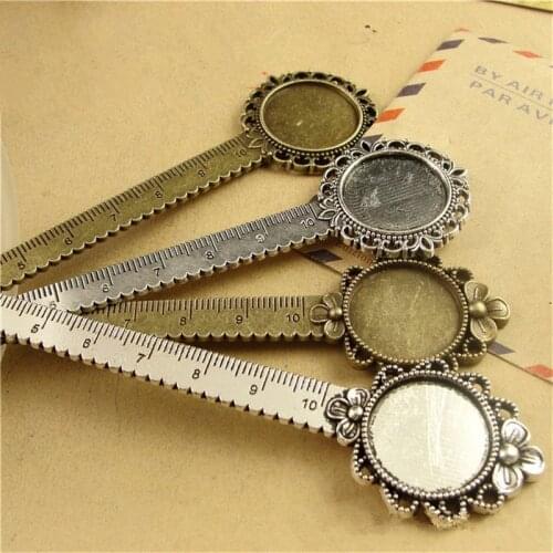 5pcs/lot Antique Vintage Metal Ruler Bookmark Cabochon Base Bookmark Setting for 20mm Cabochon Cameo DIY Bookmarks