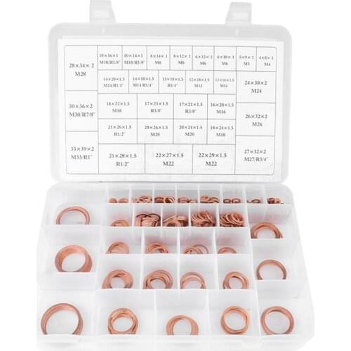 568Pcs/Set Copper Washer Gaskets Flat Ring Seal Set with Plastic Box Assortment Kit Sump Plug washers 30 Sizes Hot Sale