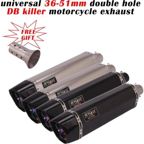 570MM Motorcycle Tail Exhaust Escape Double outlet Pipe Muffler Tip Tubes Silencer System DB Killer 2 holes For MT09 duke790 R3