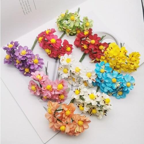 6PCS 3cm Mini Bouquet Paper Rose Artificial Flowers Hands For Wedding Decoration Scrapbooking Small Fake Flower Bouquet