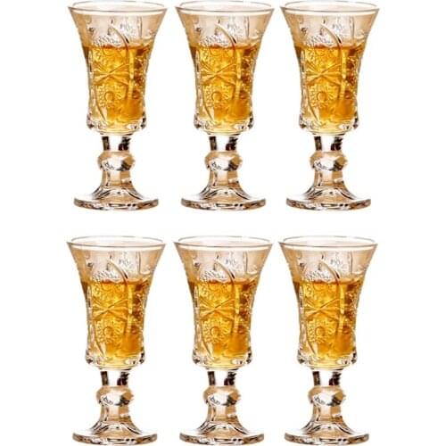 6Pcs Creative Engraved Shot Glasses Lead-free Wine Glass Mini Glass Cups For Liqueur Tequila Home Bar Party Drinkware 40ml Gifts