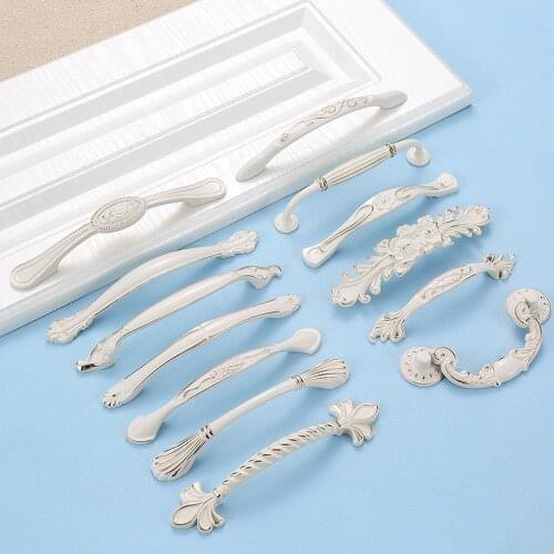 Ivory White Handle European Wardrobe Door Handle Modern Simple Drawer Cabinet Door Rose Hardware Handle