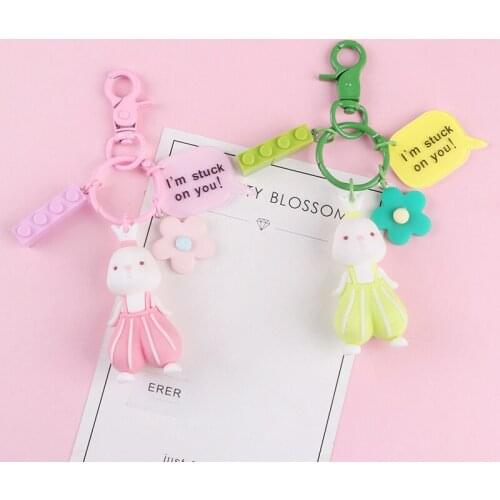 Cartoon Cute Rabbit Doll Keychain Trend Doll Resin Flower Ornament Keyring for Women Couple Backpack Key Chains