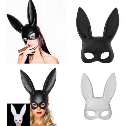 White Black Women Girl Sexy Rabbit Bunny Long Ears Mask Halloween Party Cosplay
