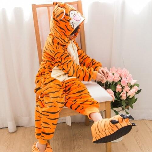 Flannel Kids Tiger Onesies Cartoon Animal Tigger Pajamas Children Nightwear Cosplay Costumes