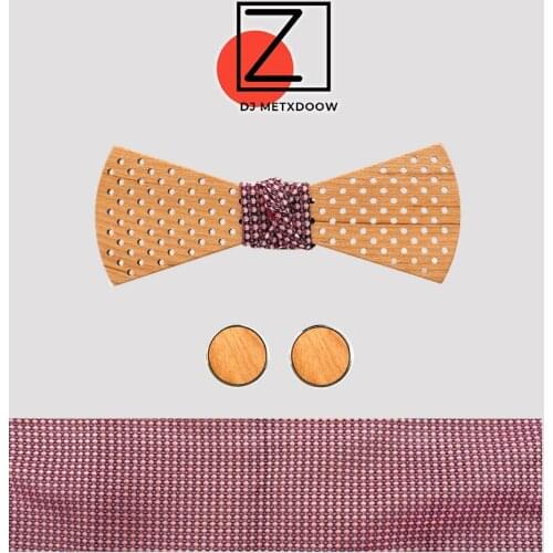 Novelty Neckties Handmade Wooden Bow Tie Men Bowtie Neck Ties Cufflinks Pocket Square Sets Factory Wholesale Free Shipping