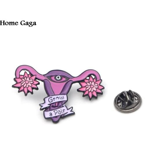 Homegaga Uterus Feminist Grow a pair Zinc Cartoon Pins para Shirt Coat Brooches insignia Clothes backpack metal Badges D0827