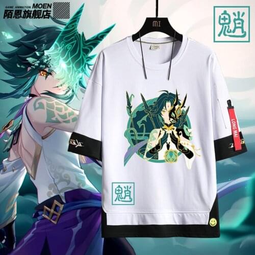 Game Genshin Impact Costumes Xiao Cosplay T-Shirt Halloween Party Game Clothes For Unisex Suit Anime Game Tee Tops Oversized NEW