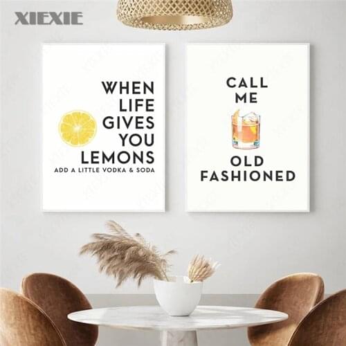 Call Me Old Fashioned Canvas Painting Cocktail Lemon Quote Wall Art Poster Bar Picture Print Kitchen Home Decoration