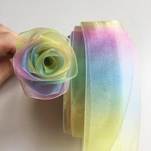 10Yards Rainbow Color Organza Lace Ribbon For Gift Wrapping Handmade Accessories DIY Wedding Home Decoration