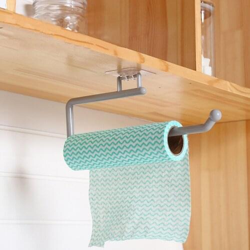 Kitchen Paper Self-Adhesive Roll Holder Towel Rag Hanger Napkin Rack Bar Nail-Free Cabinet Shelf Bathroom Sundries Accessory