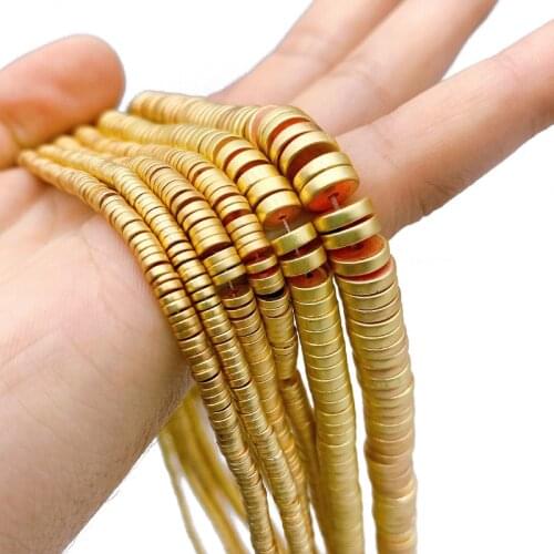 Matte Flat Round COINS KC Gold Stone Natural Hematite Loose Spacer Beads For Jewelry Making Diy Handmade Bracelets 3/4/6/8mm 15"