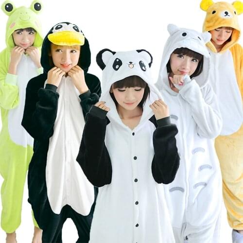 Womens Flannel Pajamas Animal Cartoon Pyjamas Set Sleepwear Pijama Couple Pajamas Suit Female Sleep One Piece Set Men Loungewear