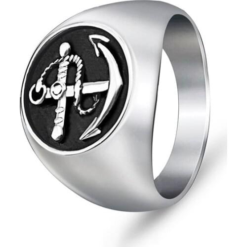 New Retro Pirate Anchor Pattern Ring Mens Ring Fashion Metal Ring Viking Celtic Jewelry Accessories Party Gift Size 7 ~ 14