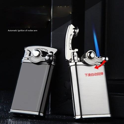 Swing Arm Grinding Wheel Inflatable Lighter Blue Flame Straight Into The Flame Windproof Personalized Gift Smoking Accessories