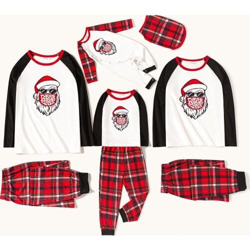 PatPat Christmas Santa Claus Wearing Mask Print Family Matching Long-sleeve Red Plaid Pajamas Sets (Flame Resistant)
