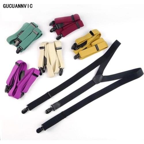 NEW6 kinds of pure color hanging suspenders men women 3 black clip braces men British fashion leather suture elastic adjustable