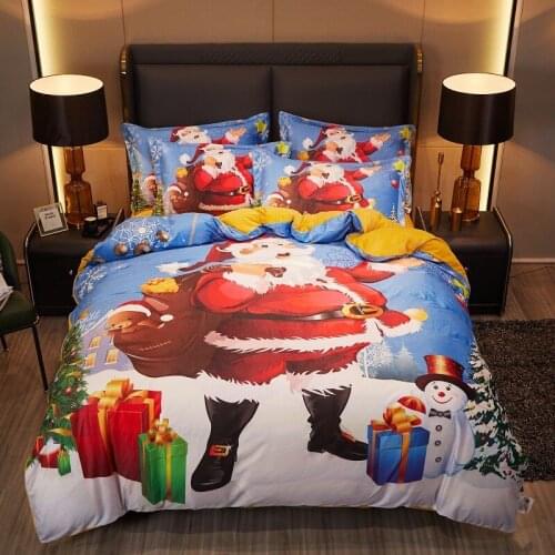 Merry Christmas 4Pcs Duvet Cover Bed sheet Pillowcases Full Queen Santa Claus Clouds Bedding Set Super Soft Velvet Fleece fabric