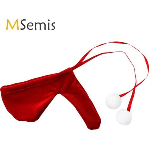Gay Sexy Underwear Penis Pompom Penis Sheath Thong Briefs Velvet Mini Erotic Lingerie Male Closed Adjustable Straps Panties