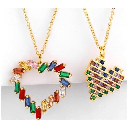 Heart multicolor micro pave cz zircon cubic zirconia necklace copper Clavicle gold plated Snake Chain Choker Pendant hcg4